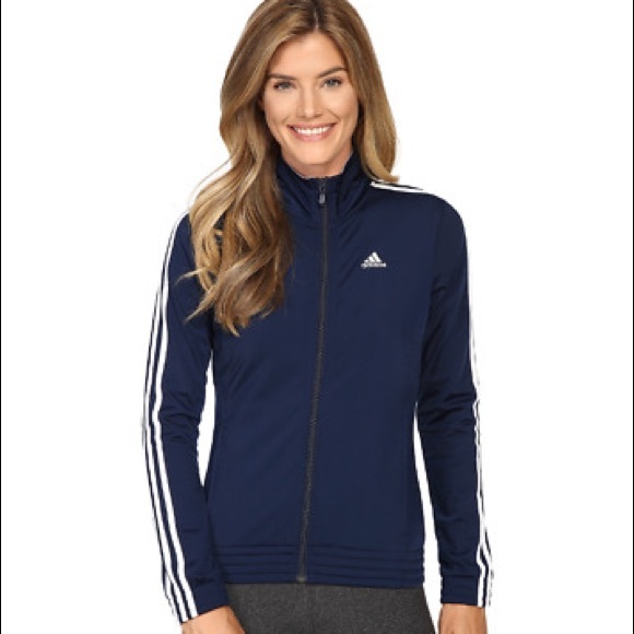 Adidas Women’s 3 Stripe Tricot FullZip Jacket Navy - Picture 5 of 13